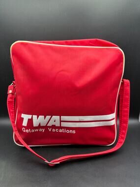 Vintage TWA Getaway Vacations Red Travel Shoulder Bag Airline Promo Carry-On
